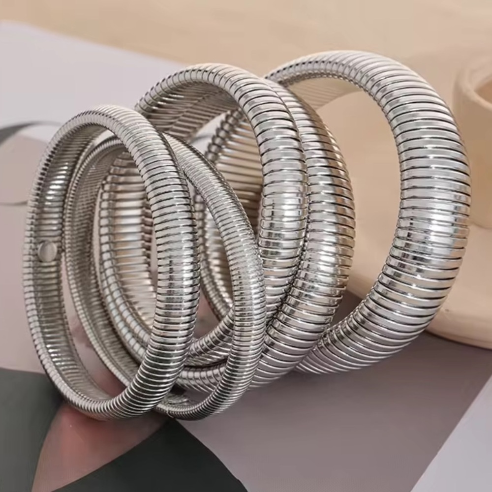 ◾️Silver Flexible Ribbed Designed Bracelet